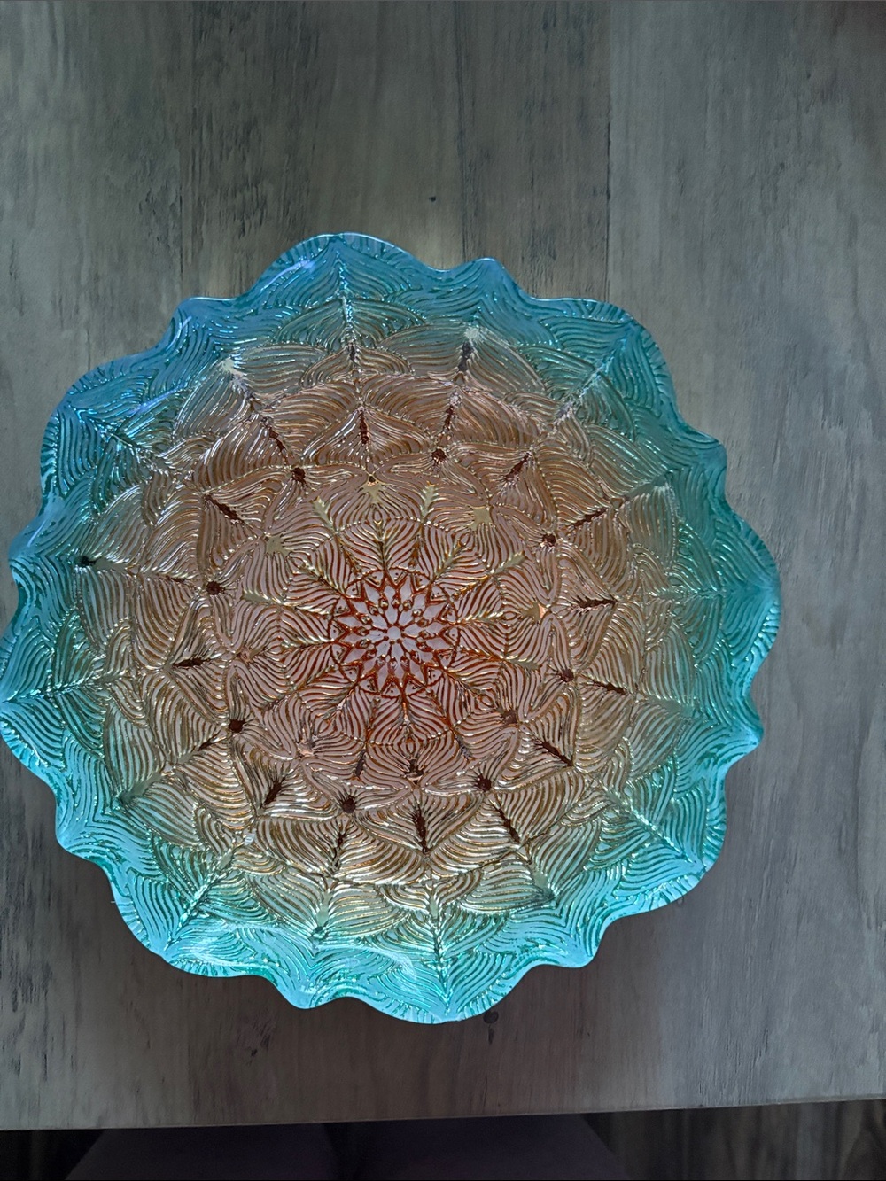 Decorative Glass Bowl - Turquoise to Gold Amber Ombre Home Art